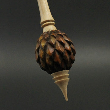 Dragon egg bead spindle in cocobolo and curly maple