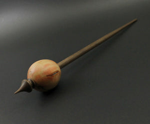 Egg bead spindle in flame box elder and walnut with turquoise inlay