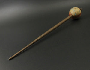 Egg bead spindle in flame box elder and walnut with turquoise inlay