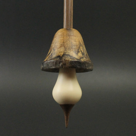 Mushroom support spindle in maple, holly, and walnut