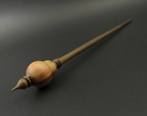 Bird bead spindle in flame box elder and walnut