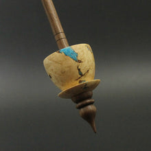 Load image into Gallery viewer, Teacup spindle in box elder burl and walnut with turquoise inlay