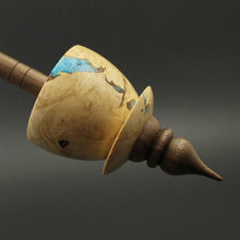 Load image into Gallery viewer, Teacup spindle in box elder burl and walnut with turquoise inlay