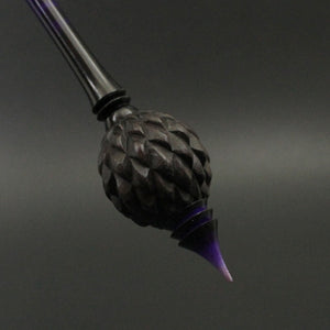 Dragon egg bead spindle in African blackwood and hand dyed curly maple