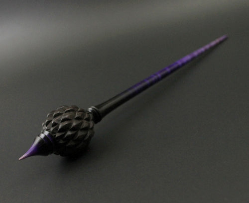 Dragon egg bead spindle in African blackwood and hand dyed curly maple