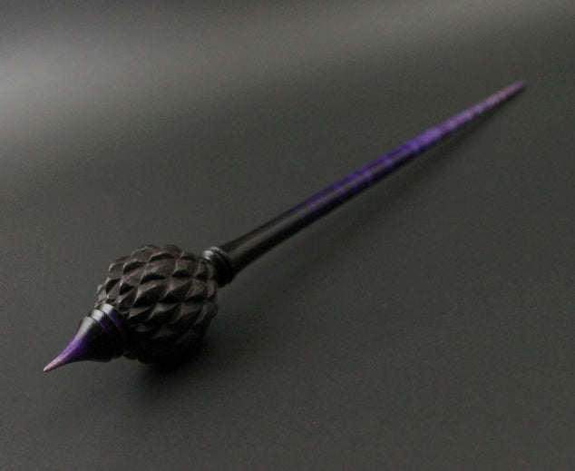 Dragon egg bead spindle in African blackwood and hand dyed curly maple