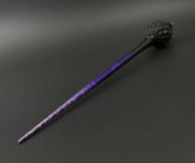 Load image into Gallery viewer, Dragon egg bead spindle in African blackwood and hand dyed curly maple