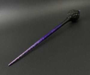 Dragon egg bead spindle in African blackwood and hand dyed curly maple