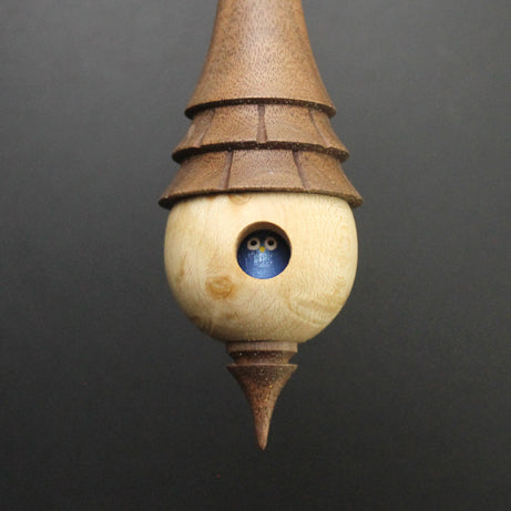 Birdhouse spindle in birdseye maple and walnut