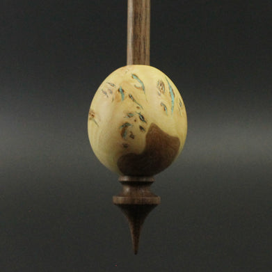 Egg bead spindle in elm burl and walnut with turquoise inlay
