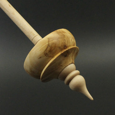 Tibetan style spindle in maple burl and curly maple