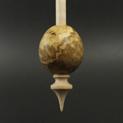 Egg bead spindle in maple burl and curly maple