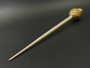 Egg bead spindle in maple burl and curly maple