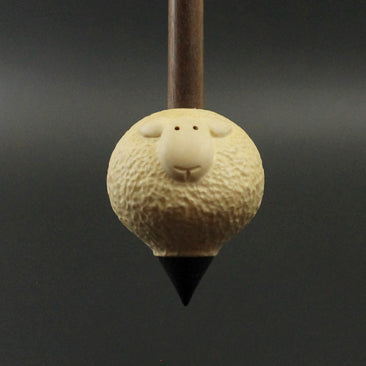 Sheep support spindle in holly and walnut