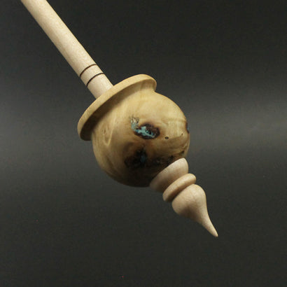 Cauldron spindle in mappa burl and curly maple with turquoise inlay (<font color=
