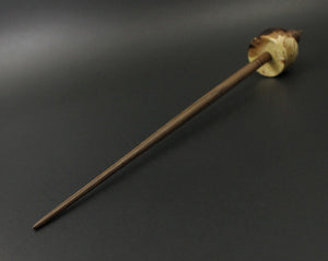 Cauldron spindle in elm burl, African blackwood, and walnut