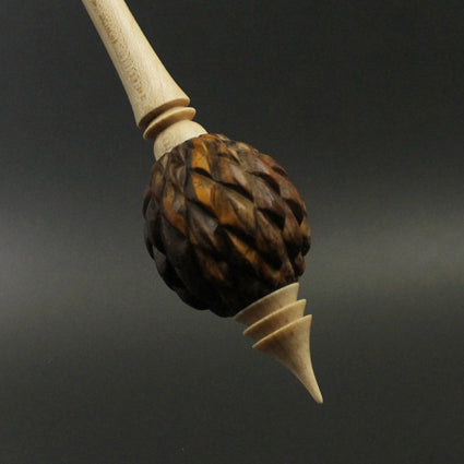 Dragon egg bead spindle in cocobolo and curly maple