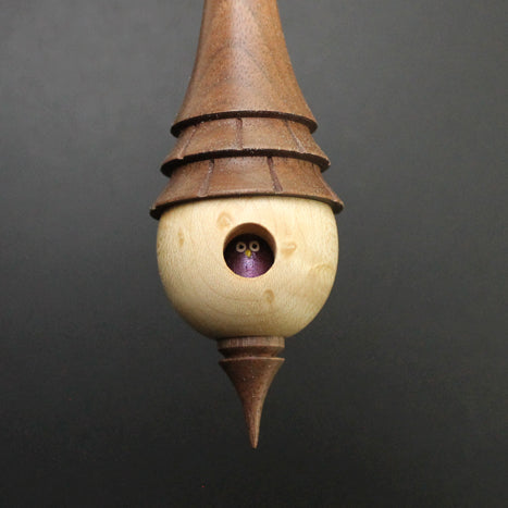 Birdhouse spindle in birdseye maple and walnut