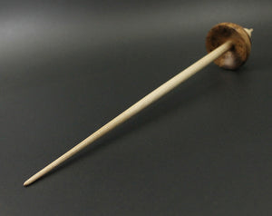 Tibetan style spindle in elm burl and curly maple