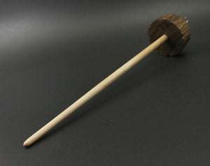 Toadstool stump drop spindle in walnut and curly maple