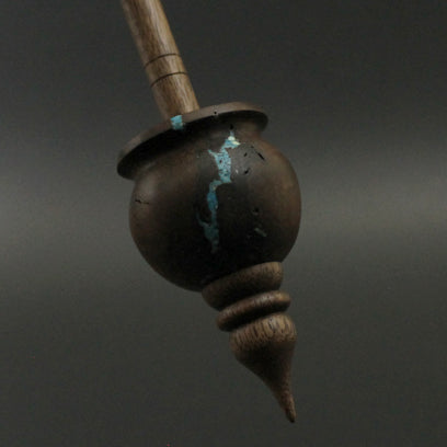 Cauldron spindle in walnut burl and walnut with turquoise inlay