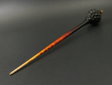 Load image into Gallery viewer, Dragon egg bead spindle in African blackwood and hand dyed curly maple