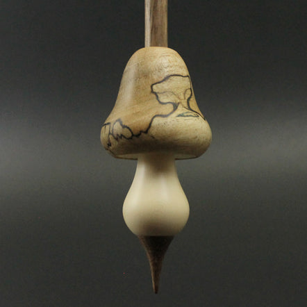 Mushroom support spindle in spalted maple, holly, and walnut