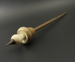 Mushroom support spindle in spalted maple, holly, and walnut