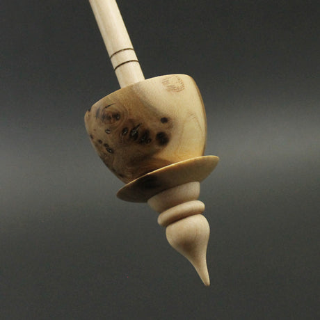 Teacup spindle in elm burl and curly maple
