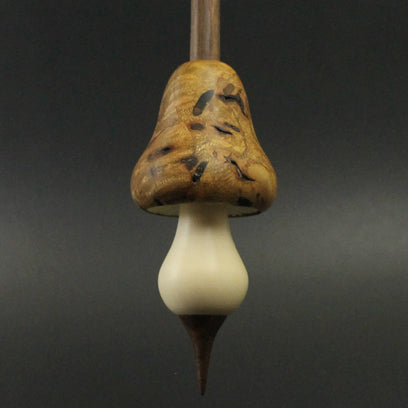 Mushroom support spindle in redbud burl, holly, and walnut