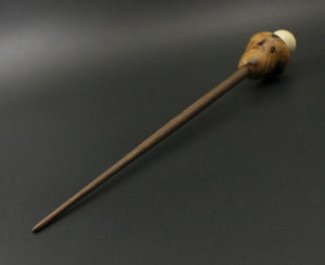 Mushroom support spindle in redbud burl, holly, and walnut