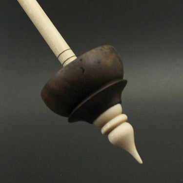 Tibetan style spindle in walnut burl and curly maple