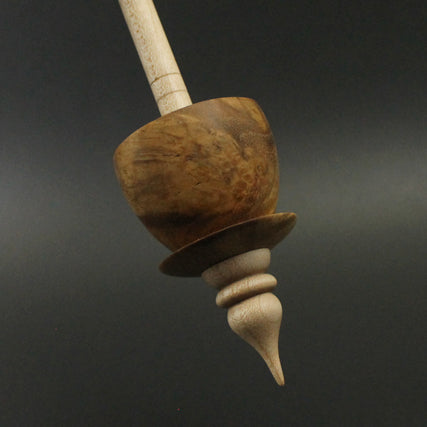 Teacup spindle in amboyna burl and curly maple