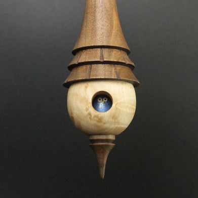 Birdhouse spindle in birdseye maple and walnut