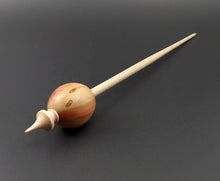 Load image into Gallery viewer, Egg bead spindle in flame box elder and curly maple
