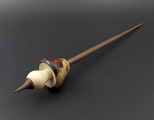 Load image into Gallery viewer, Mushroom support spindle in elm burl, holly, and walnut with malachite inlay