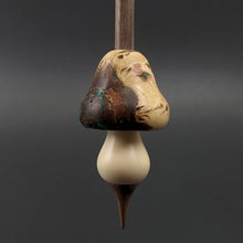 Load image into Gallery viewer, Mushroom support spindle in elm burl, holly, and walnut with malachite inlay