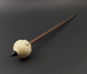 Sheep support spindle in holly and walnut