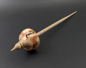 Tibetan style spindle in flame box elder burl and curly maple