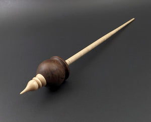 Cauldron spindle in walnut burl and curly maple with malachite inlay