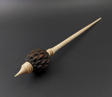 Load image into Gallery viewer, Dragon egg bead spindle in cocobolo and curly maple (&lt;font color=&quot;red&quot;&lt;b&gt;RESERVED&lt;/b&gt;&lt;/font&gt; for MaycoMakes)