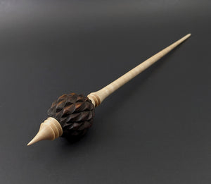 Dragon egg bead spindle in cocobolo and curly maple (<font color="red"<b>RESERVED</b></font> for MaycoMakes)
