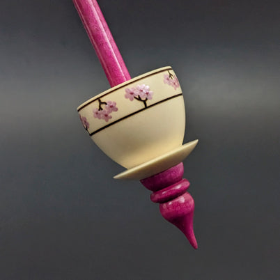 Teacup spindle in holly and hand dyed curly maple