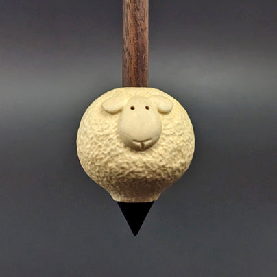 Sheep support spindle in holly and walnut