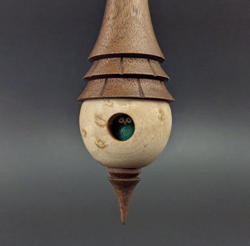 Birdhouse spindle in birdseye maple and walnut