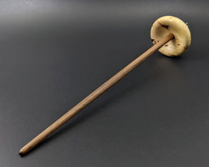 Drop spindle in elm burl and walnut