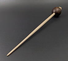 Load image into Gallery viewer, Egg bead spindle in walnut burl and curly maple with turquoise inlay