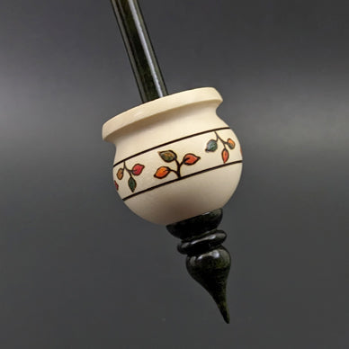 Cauldron spindle in holly and hand dyed curly maple