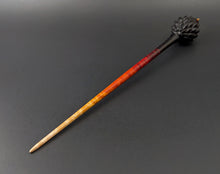 Load image into Gallery viewer, Dragon egg bead spindle in African blackwood and hand dyed curly maple