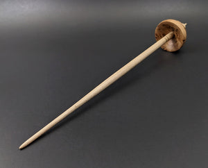 Tibetan style spindle in elm burl and curly maple